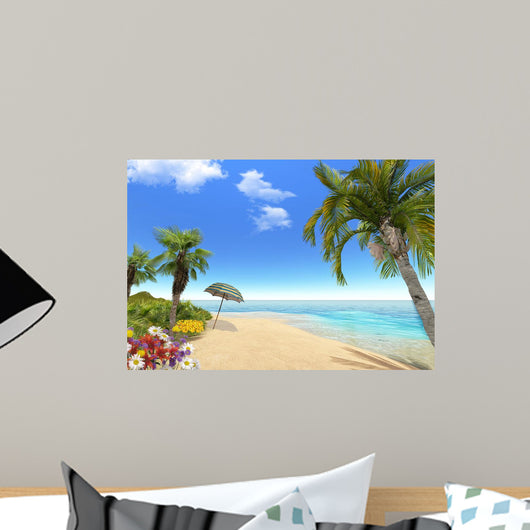 Beach Palms And Umbrella Wall Decal