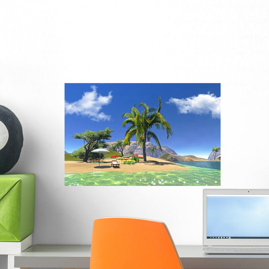 CG Render Paradise Lagoon Beach Wall Decal