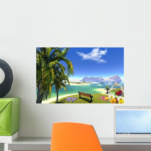 Paradise Lagoon And Bench Wall Decal