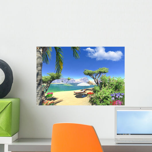 CG Render Paradise Lagoon With Lounge Wall Decal