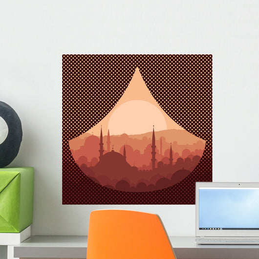 Red Arabic City Landscape Illustration Wall Decal