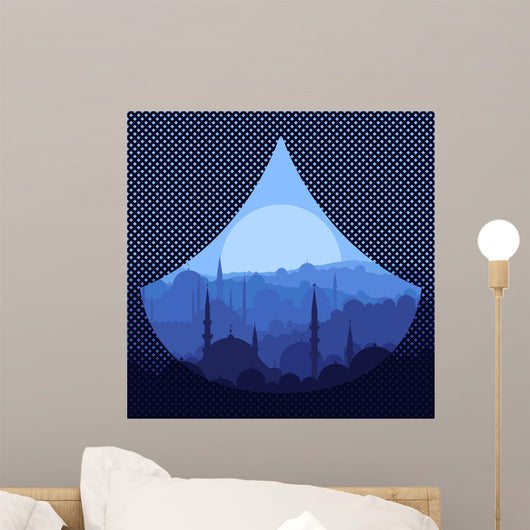 Blue Arabic City Landscape Illustration Wall Decal