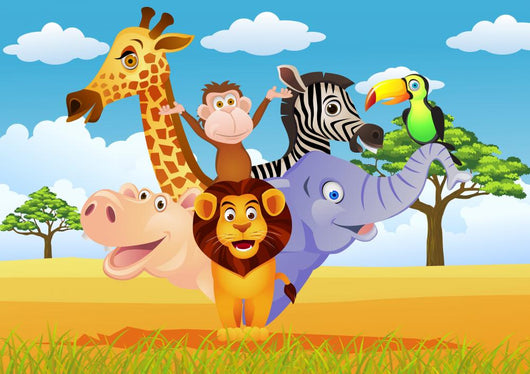 African Cartoon Animals on the Savannah Wall Decal