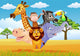 African Cartoon Animals on the Savannah Wall Decal