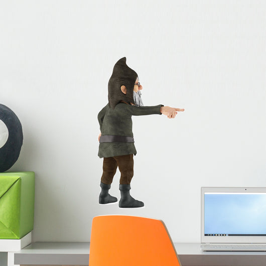 Old Gnome Pointing Wall Decal