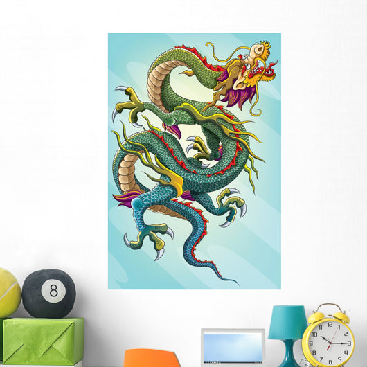 Blue Chinese Dragon Painting Wall Decal