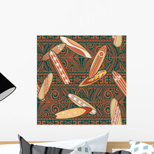 Tribal Surfboards Seamless Pattern Wall Decal