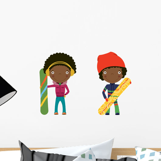 Snowboard African-American Kids Wall Decal