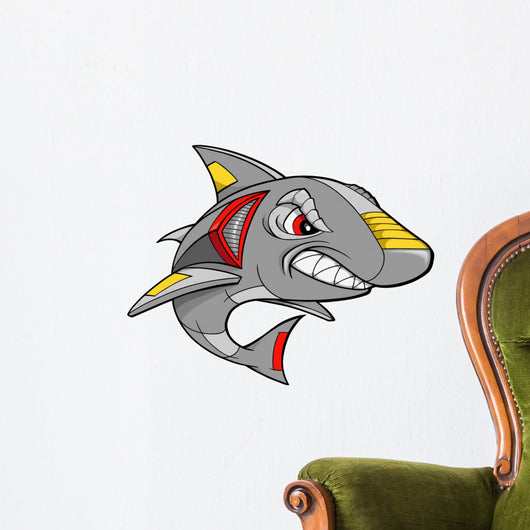 Robot Cyborg Shark with Green Highlights Wall Decal