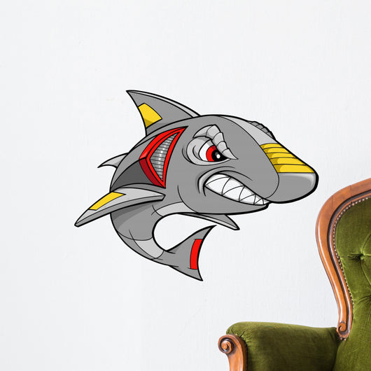 Robot Cyborg Shark with Green Highlights Wall Decal