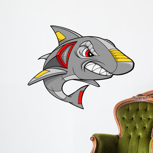 Robot Cyborg Shark with Green Highlights Wall Decal