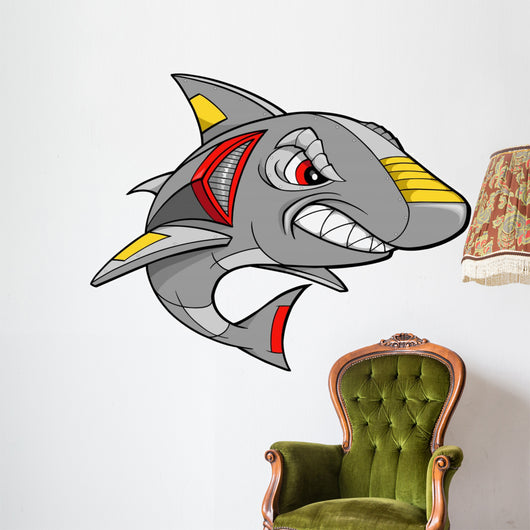 Robot Cyborg Shark with Green Highlights Wall Decal