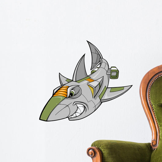Robot Cyborg Shark with Red Highlights Wall Decal