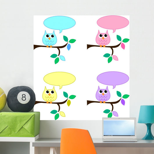 Owls With Speech Bubbles Wall Decal