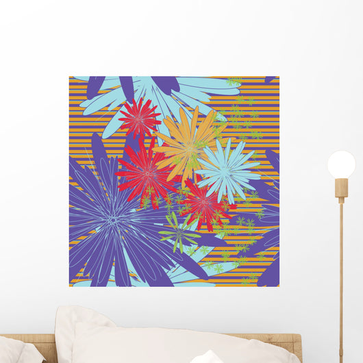Purple and Orange Flowers Pattern Wall Decal