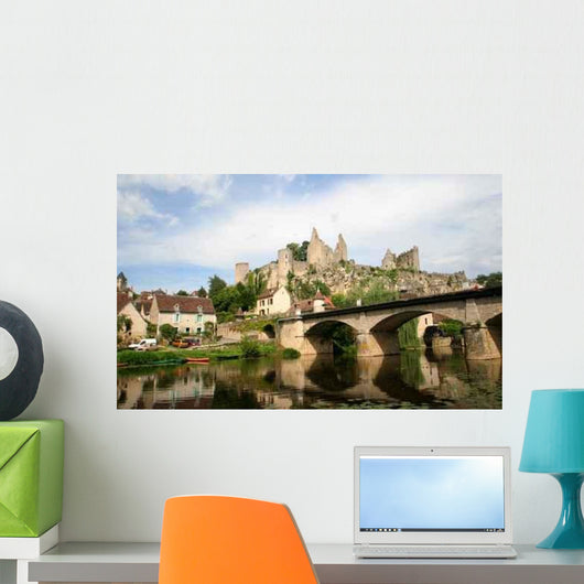 Angles Sur l'Anglin and Distant Chateau d'Angles-sur-l'Anglin Wall Decal