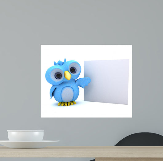 Cute Blue Bird Character and Whiteboard Wall Decal