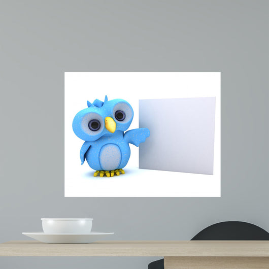 Cute Blue Bird Character and Whiteboard Wall Decal