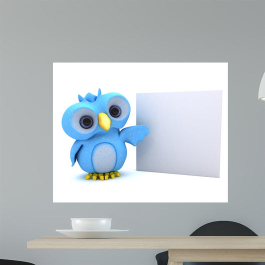 Cute Blue Bird Character and Whiteboard Wall Decal