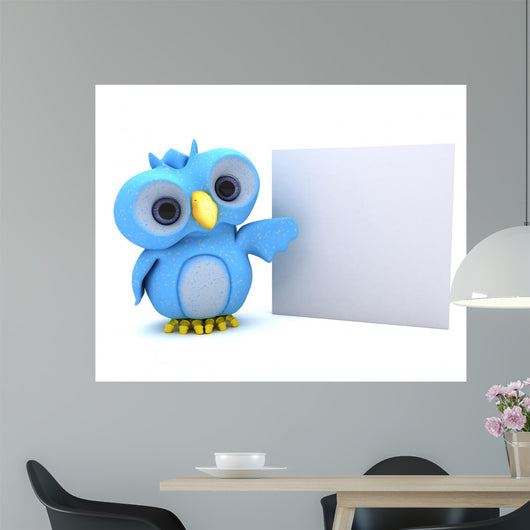 Cute Blue Bird Character and Whiteboard Wall Decal