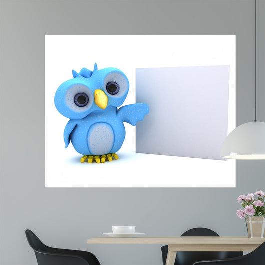 Cute Blue Bird Character and Whiteboard Wall Decal