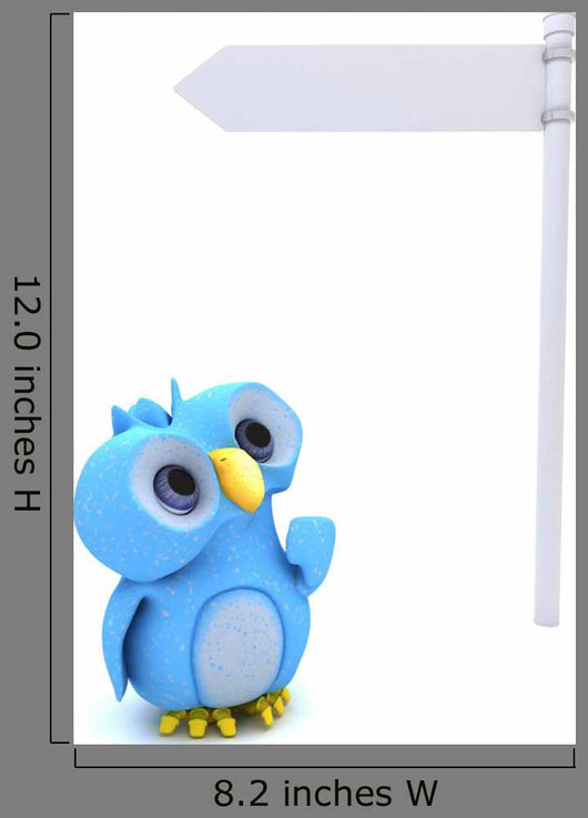 Cute Blue Bird Character and White Post Sign Wall Decal