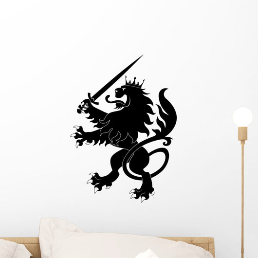 Black Heraldic Lion With Sword and Crown Wall Decal