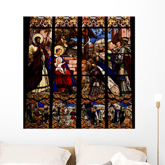 Nativity Scene Stained Glass Window Wall Decal