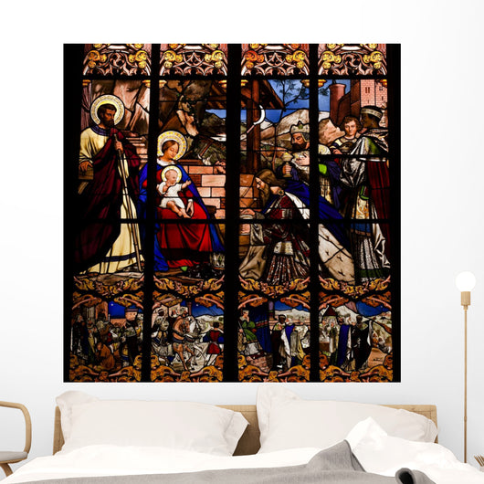 Nativity Scene Stained Glass Window Wall Decal