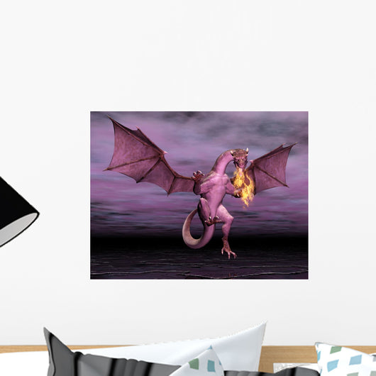 Purple Dragon Breathing Fire Wall Decal