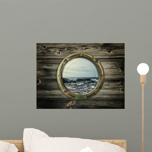 Old Ship Porthole Looking Over Ocean Wall Decal