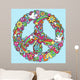 Psychedelic Peace Sign on Blue Line Background Wall Decal