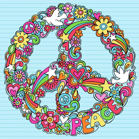 Psychedelic Peace Sign on Blue Line Background Wall Decal