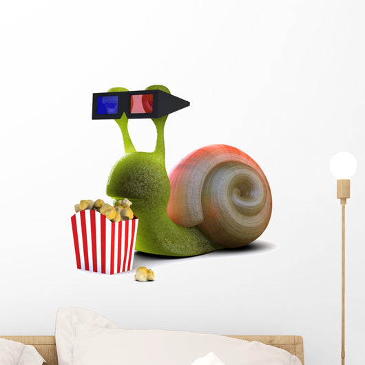 3D Snail Enjoys Popcorn Wall Decal