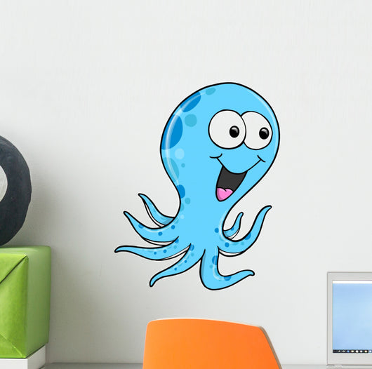 Silly Blue Octopus Vector Wall Decal