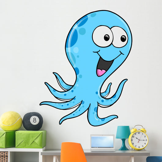 Silly Blue Octopus Vector Wall Decal