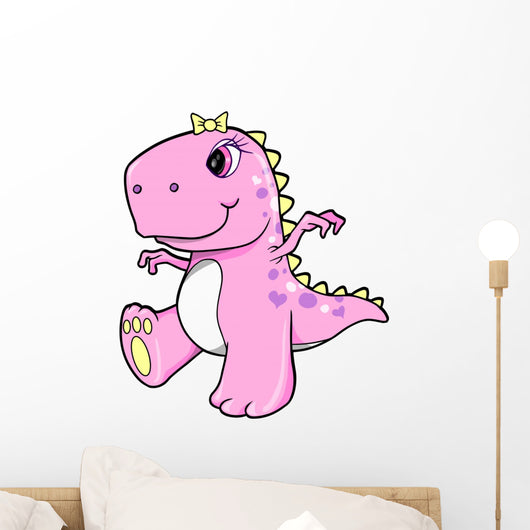 Cute Pink Girl Dinosaur Wall Decal