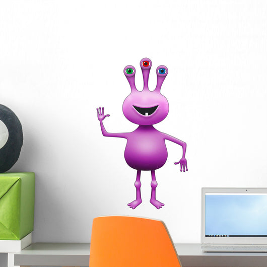 Purple Three-Eyed Extraterrestrial Alien Wall Decal