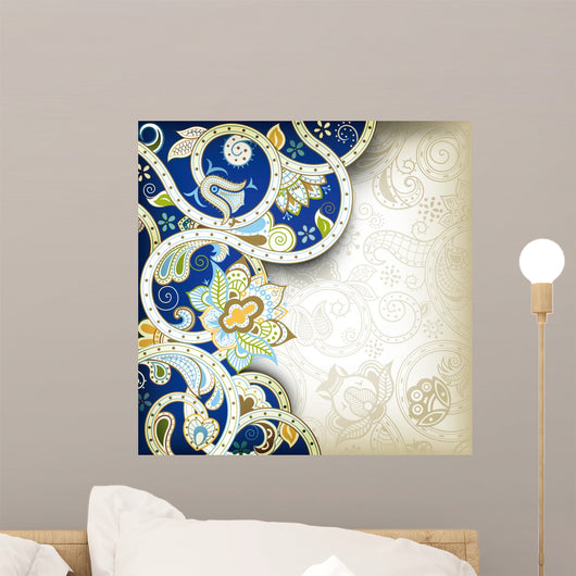 Abstract Blue Floral Scroll Wall Decal