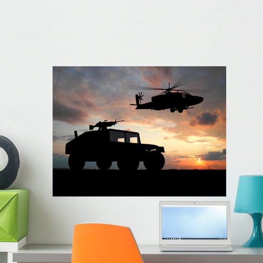 Silhouette Truck Over Sunset Wall Decal