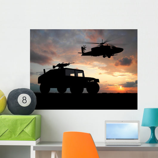 Silhouette Truck Over Sunset Wall Decal