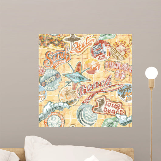 Vintage Beach Labels Seamless Wall Decal