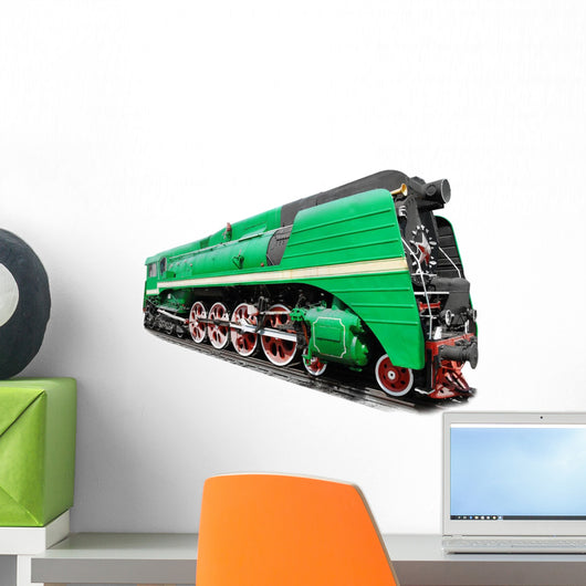 Green Steam Locomotive White Wall Decal