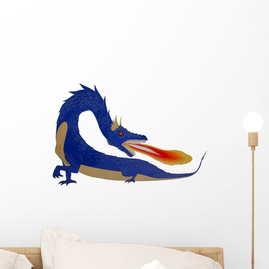Painted Blue Flaming Dragon Wall Decal