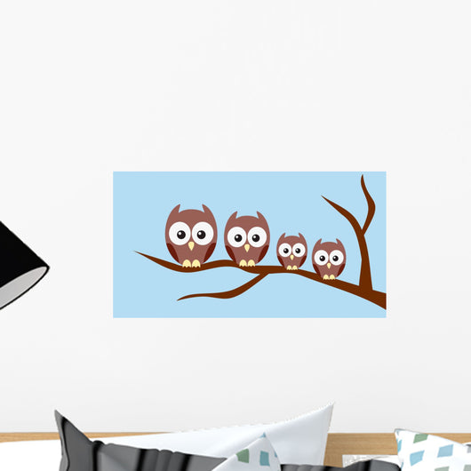 Owl Family Sitting Tree Wall Decal