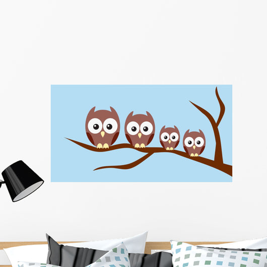 Owl Family Sitting Tree Wall Decal