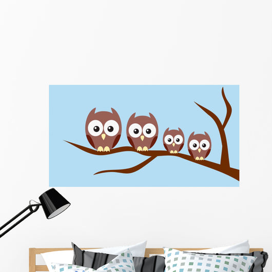 Owl Family Sitting Tree Wall Decal