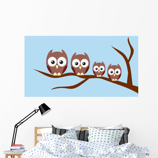 Owl Family Sitting Tree Wall Decal