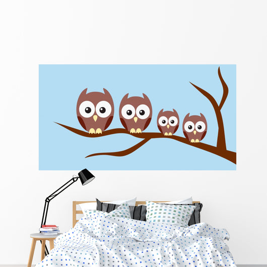 Owl Family Sitting Tree Wall Decal