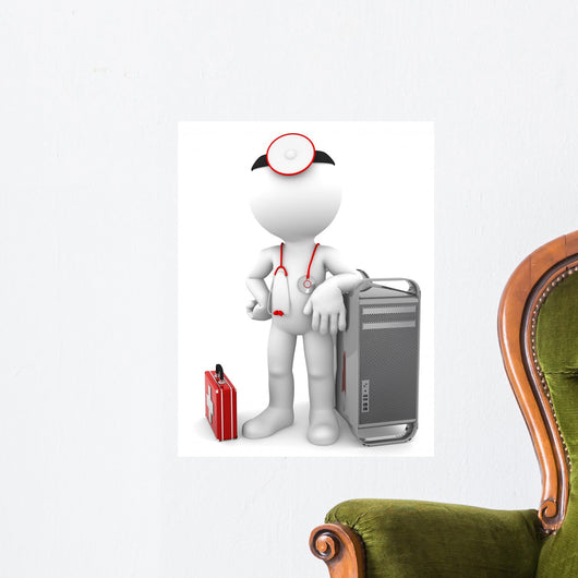 Medic With Computer Tower Wall Decal